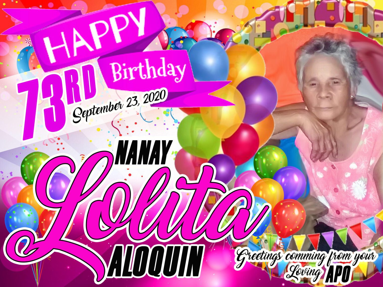 3x4 nanay lolita 73rd birthday tarpaulin design original