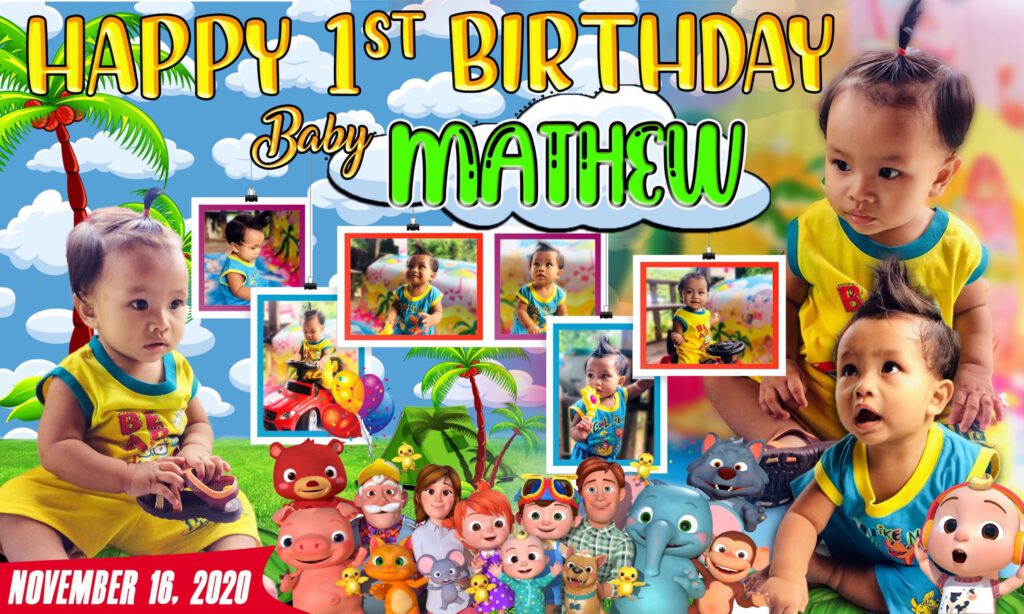 1st birthday tarpaulin design cocomelon theme