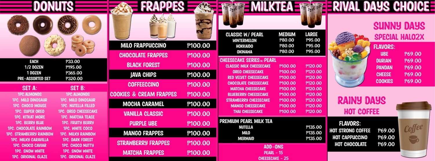 business tarpaulin design for milktea donuts and more