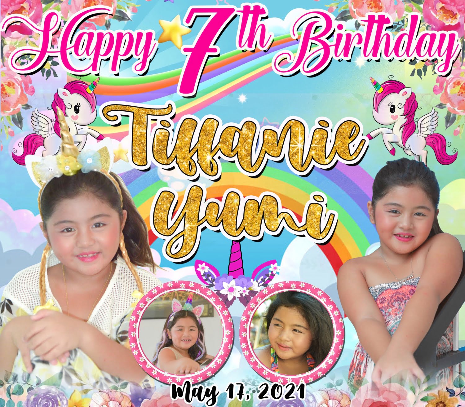 Unicorn Tarpaulin Template for 7th Birthday and Banner