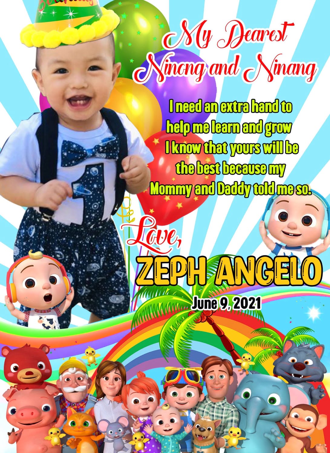 cocomelon birthday and christening invitation