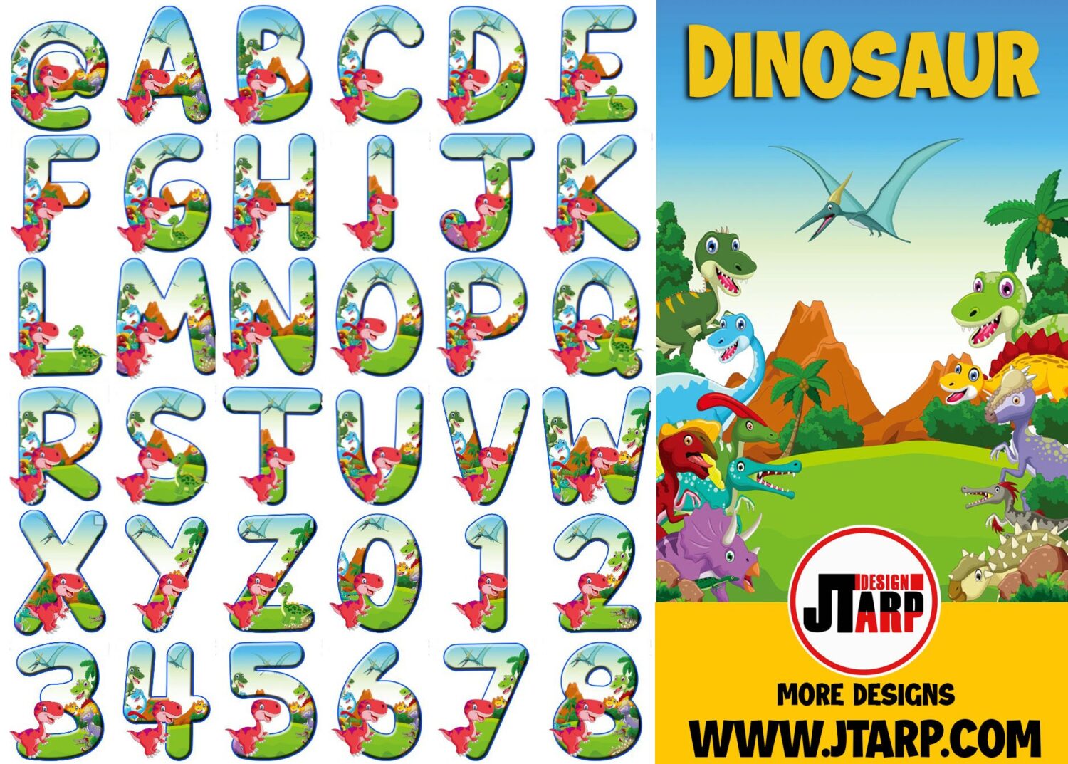 Free Printable Dinosaur Alphabet Letters A-Z and Numbers 0-9