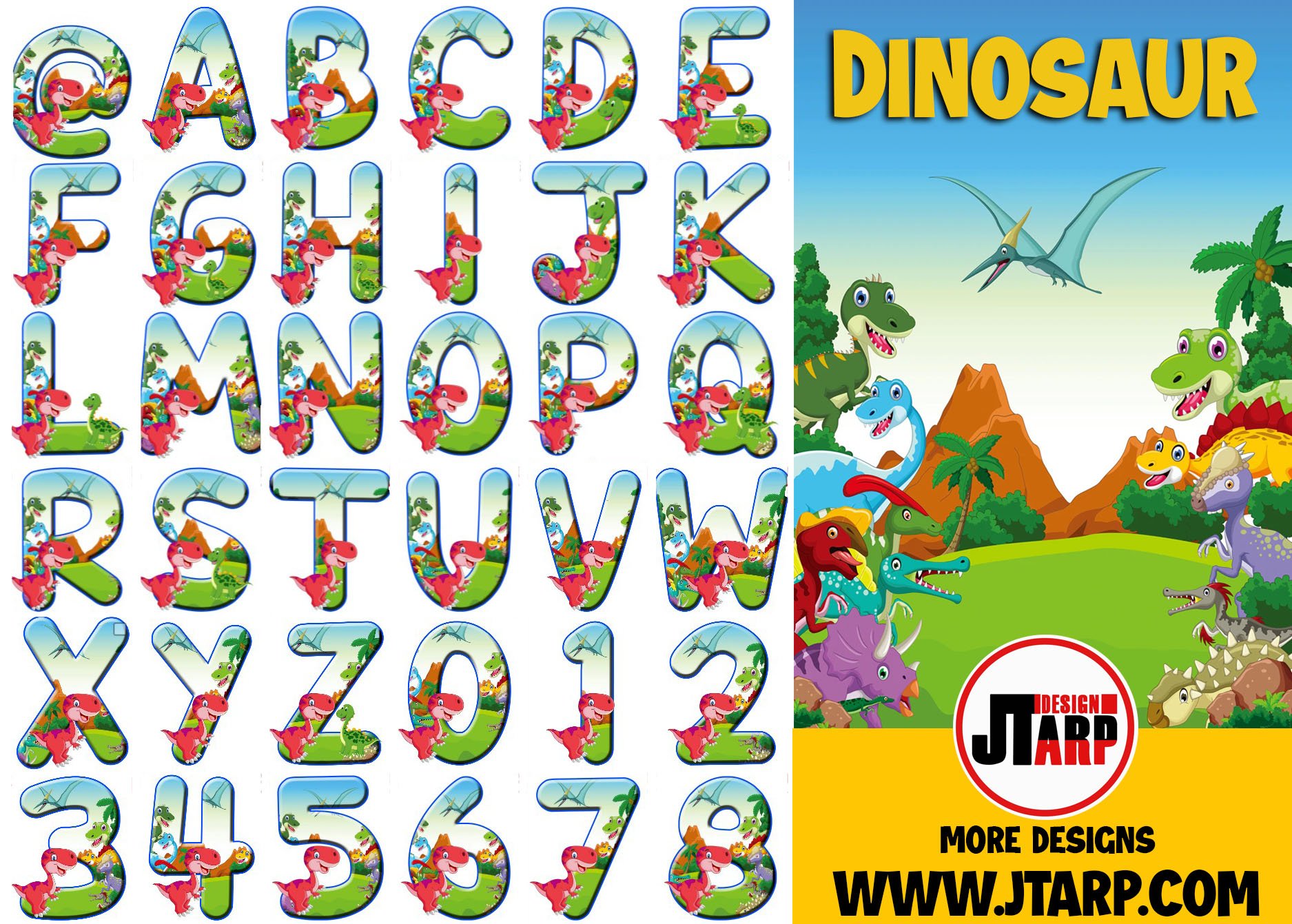 Dinosaurs Printable Letters AZ and Numbers 09 Album JTarp Design