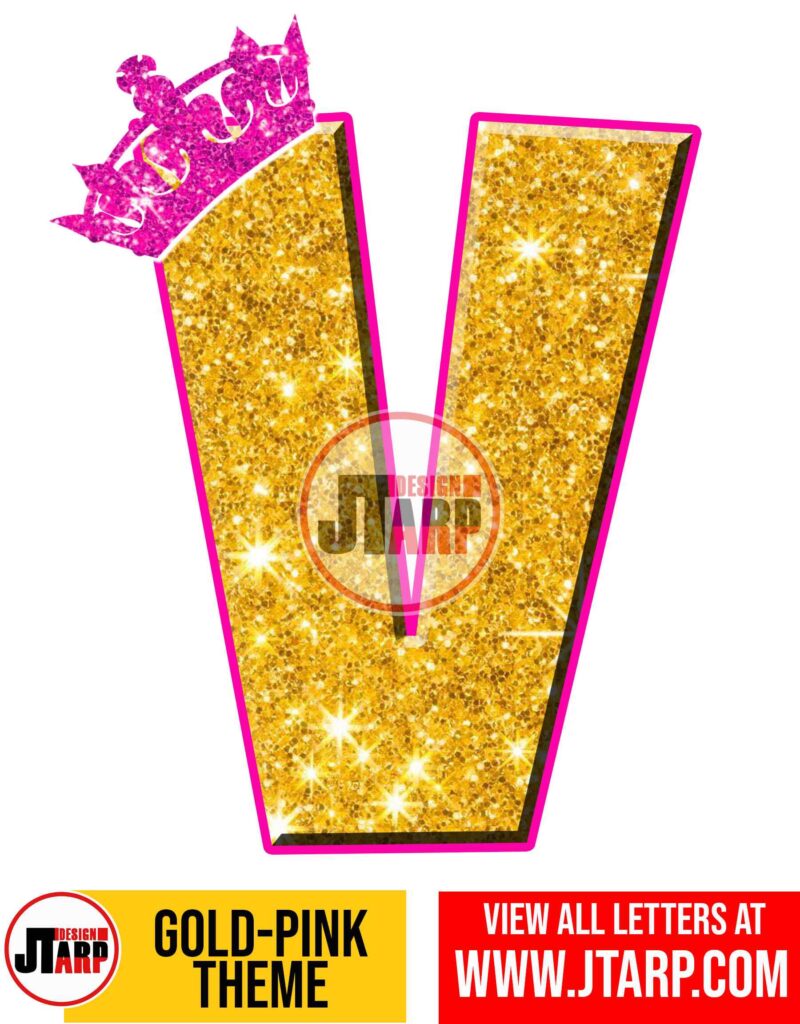 Letter V Gold and Pink Printables Tutu Unicorn Crown