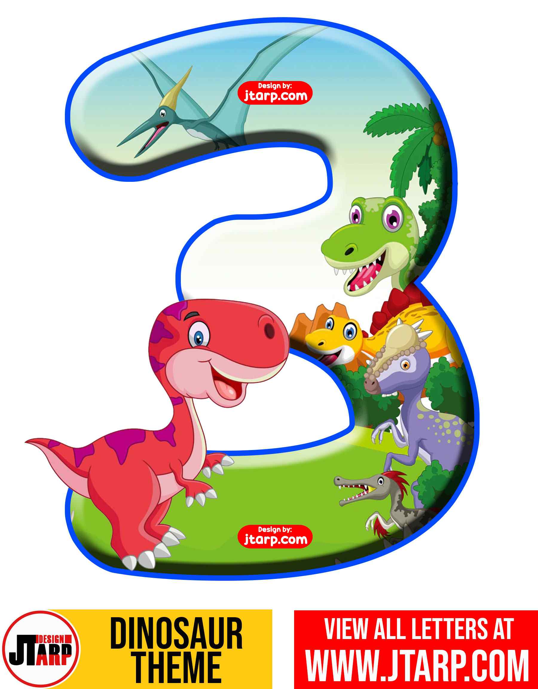 Number 3 Free Printable Dinosaur Number 0-9