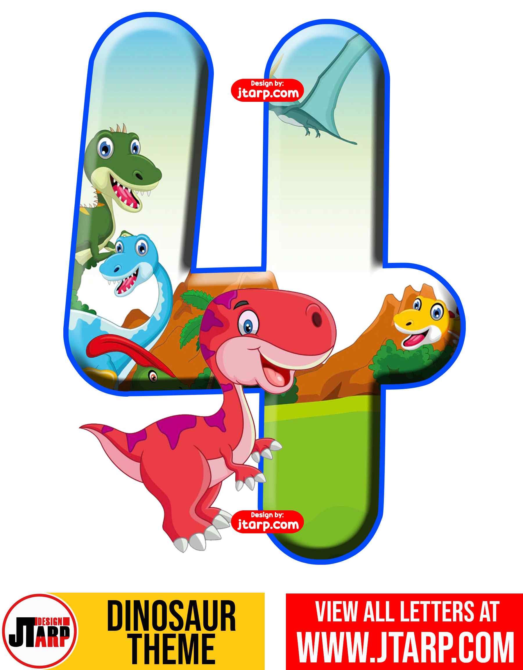 Number 4 Free Printable Dinosaur Number 0-9