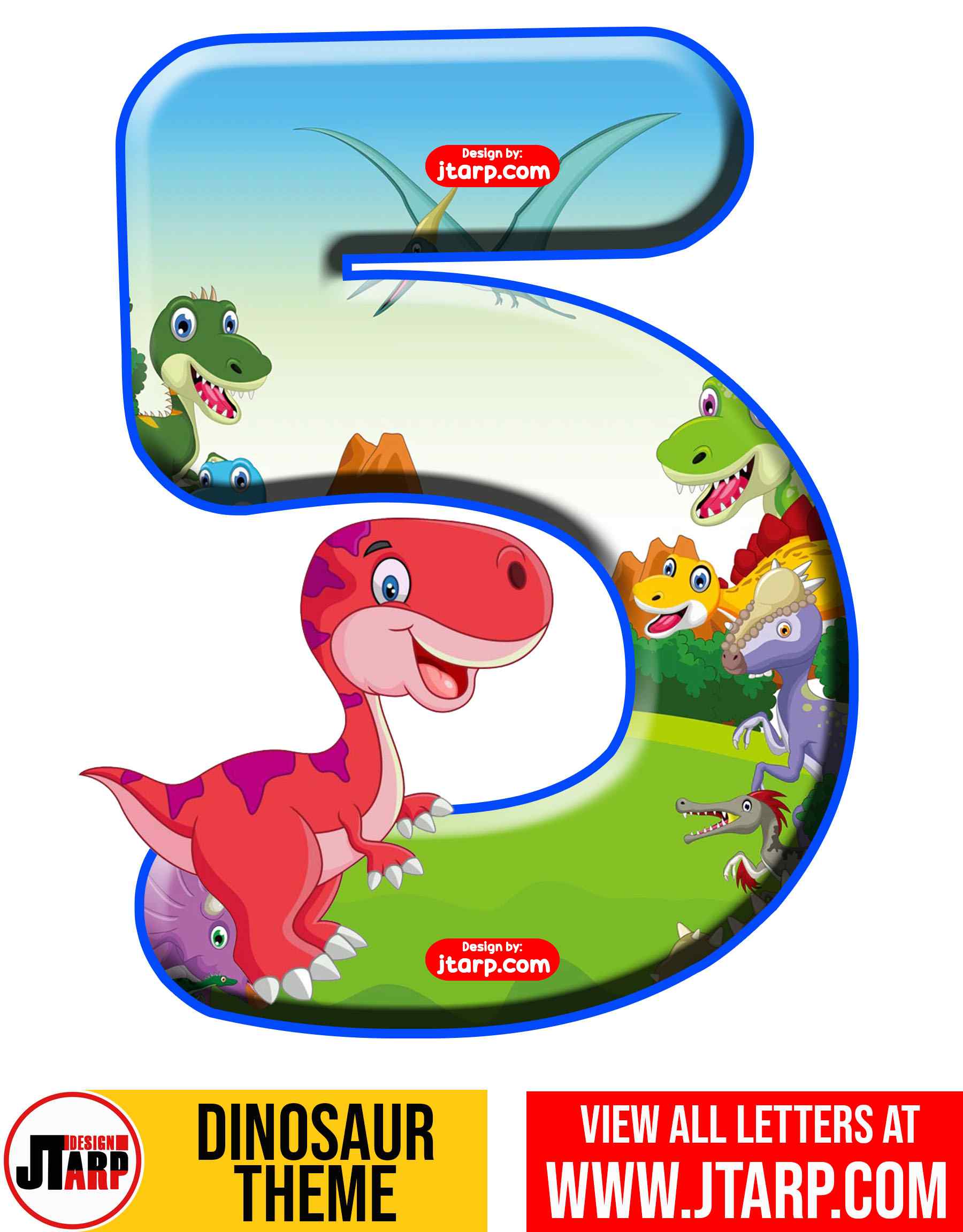 Number 5 Free Printable Dinosaur Number 0-9