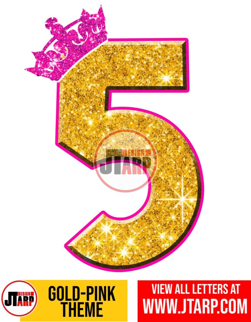Number 5 Gold and Pink Printables Tutu Unicorn Crown