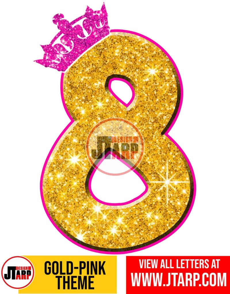 Number 8 Gold and Pink Printables Tutu Unicorn Crown