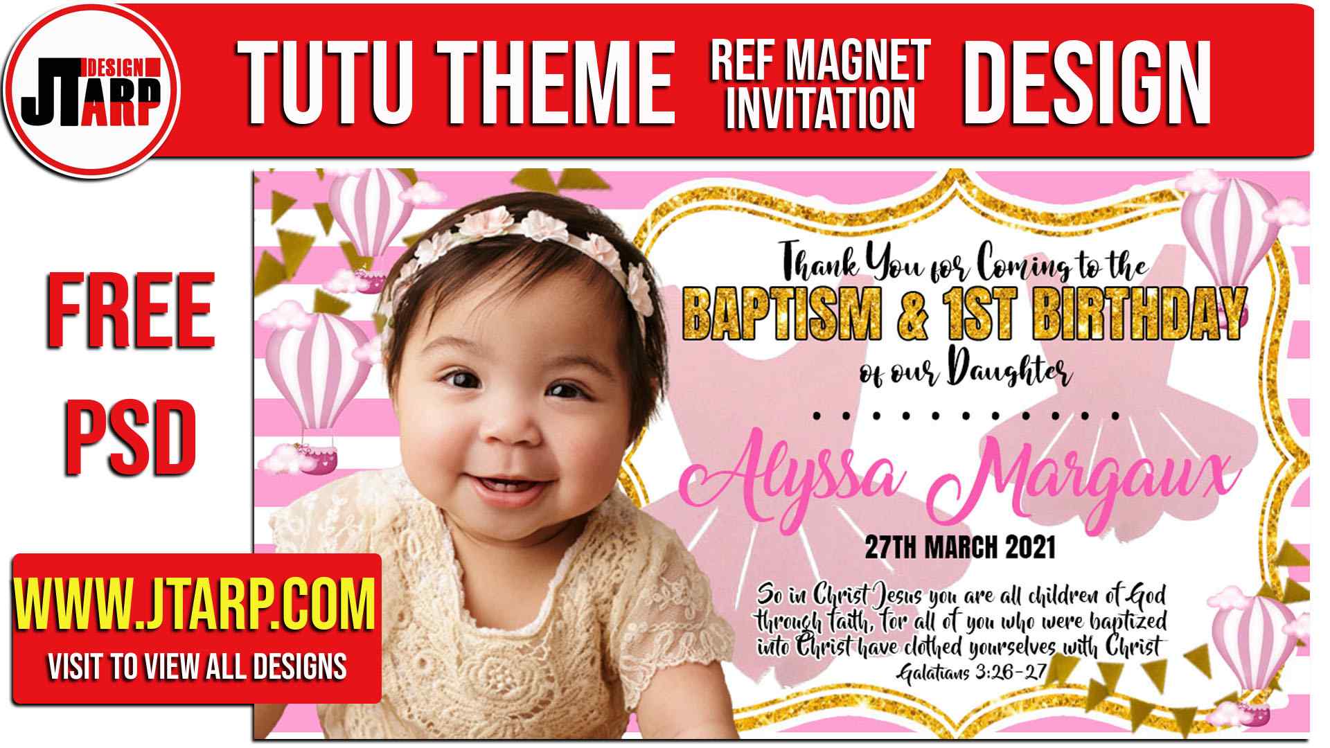 How to make Tutu Theme Pink and Gold Ref Magnet and for Invitation Design