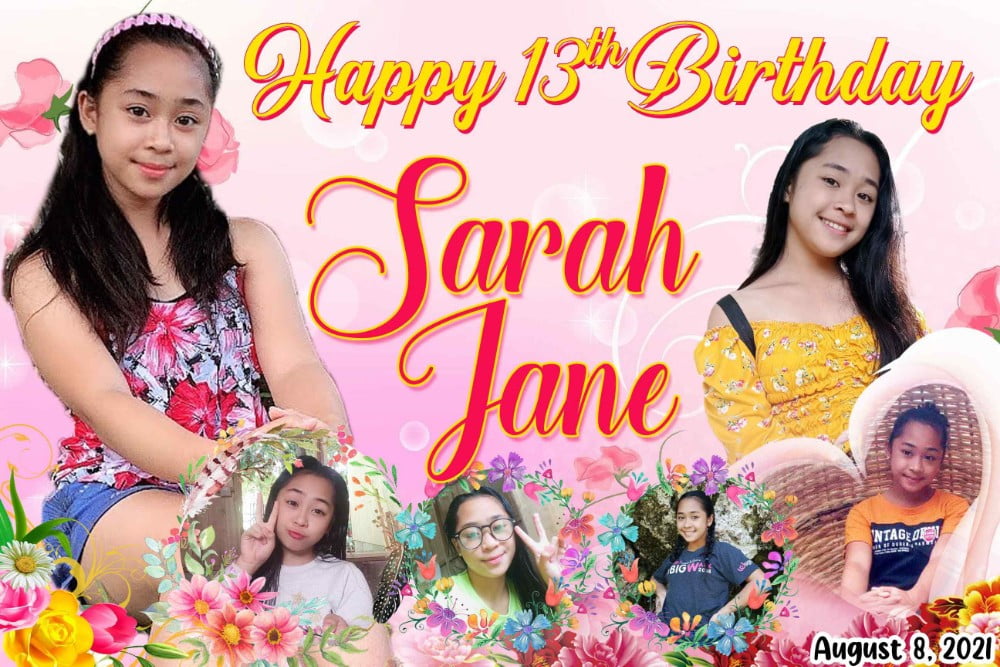 13th Birthday Flower Theme Tarpaulin Design Pink Motif