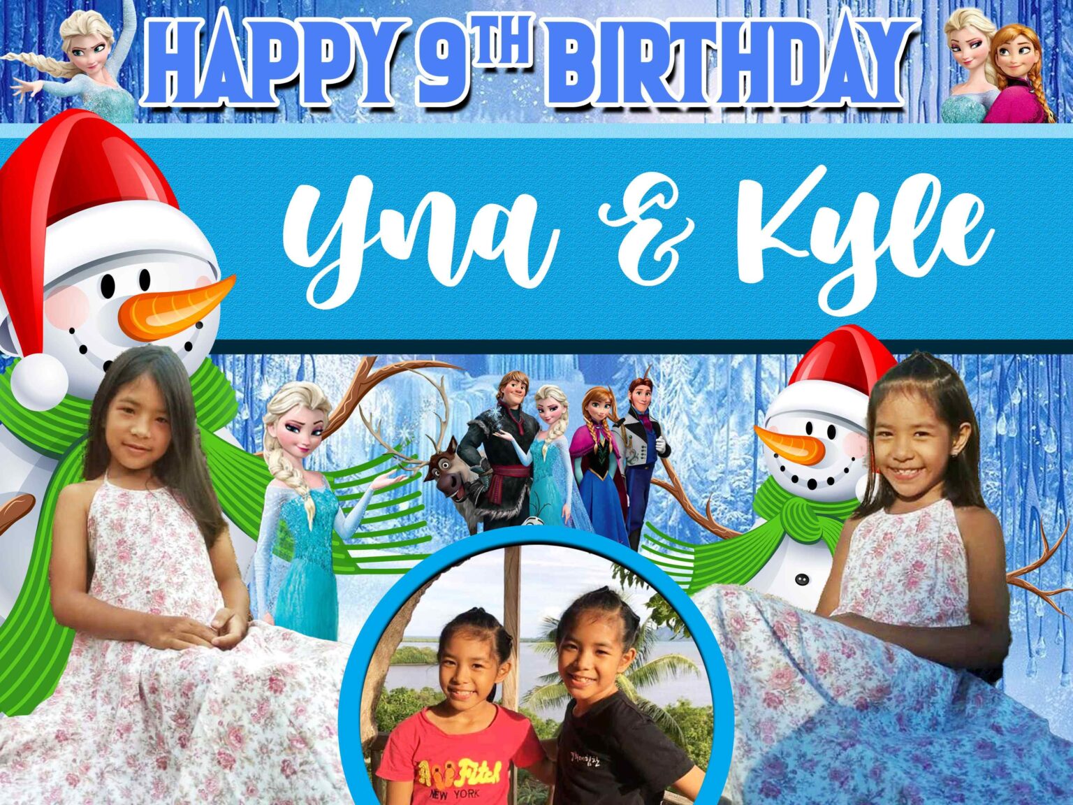 blank frozen birthday tarpaulin design layout with snowman