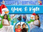 blank frozen birthday tarpaulin design layout with snowman