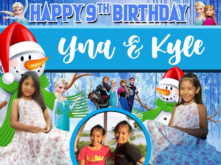blank frozen birthday tarpaulin design layout with snowman