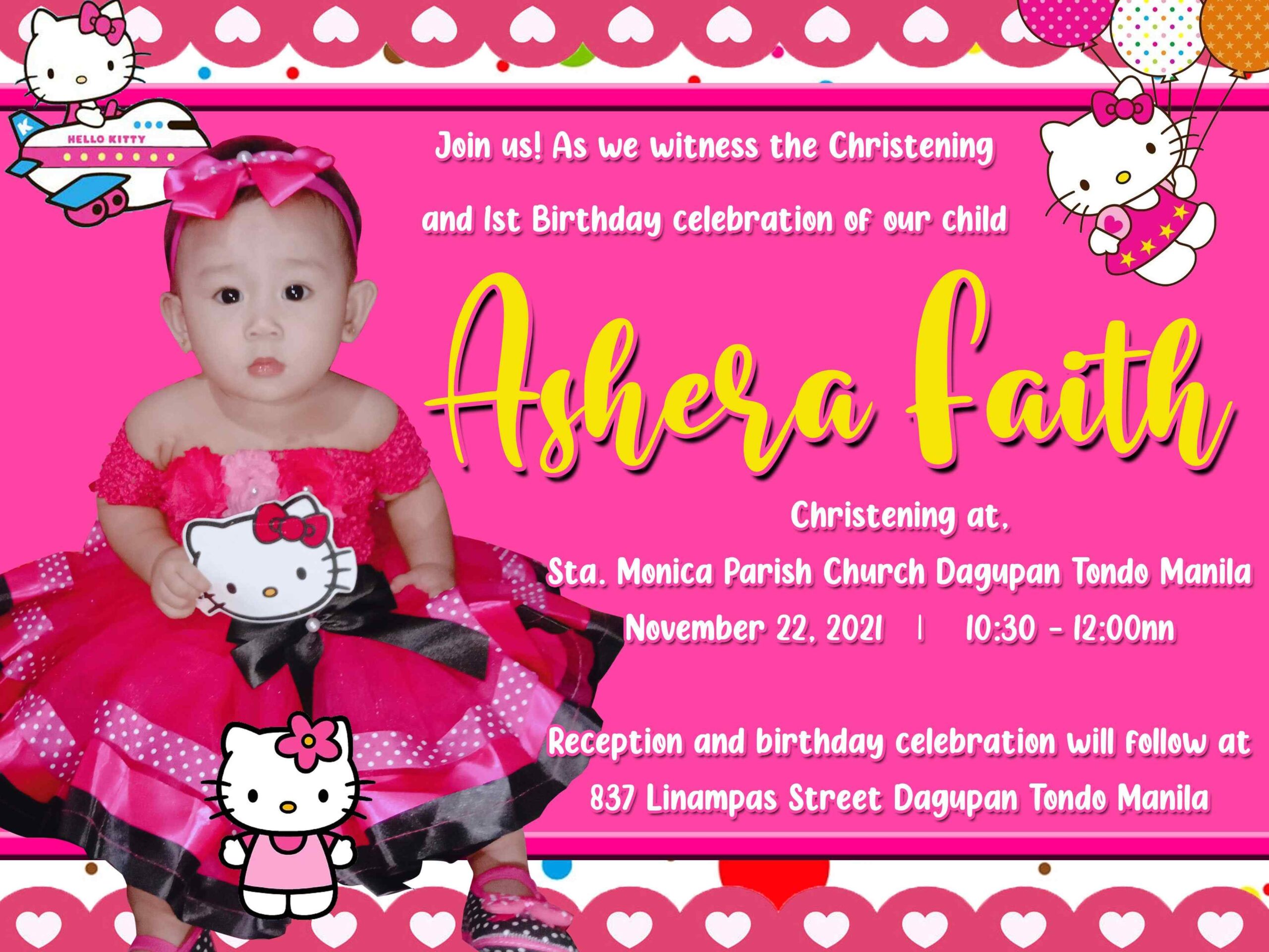 hello kitty invitation card 1st birthday