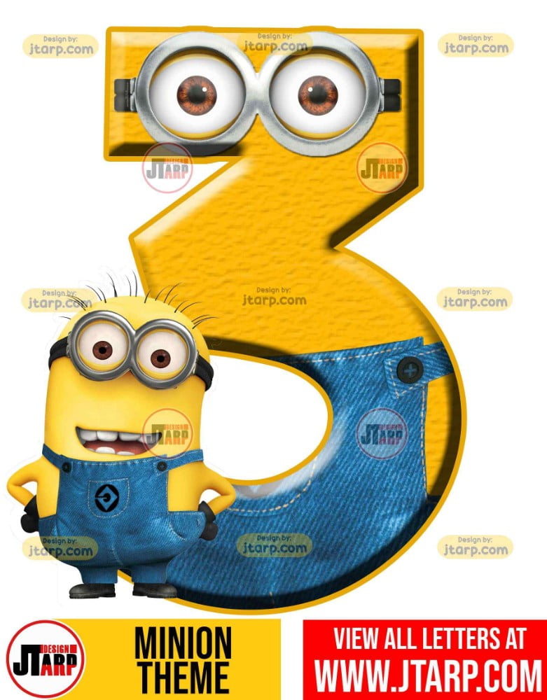 minion printable number 3