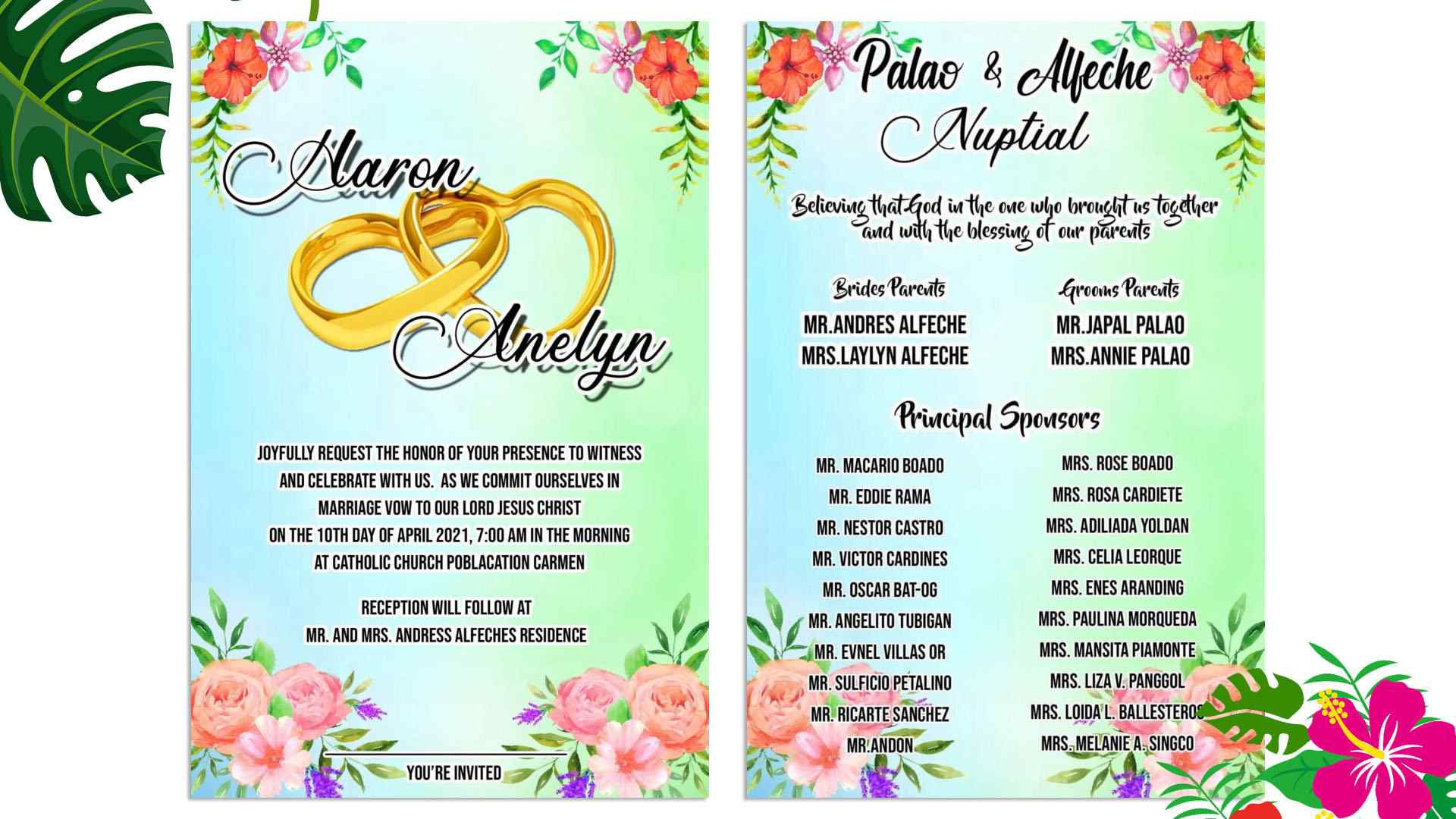 Light Green Wedding Invitation 1