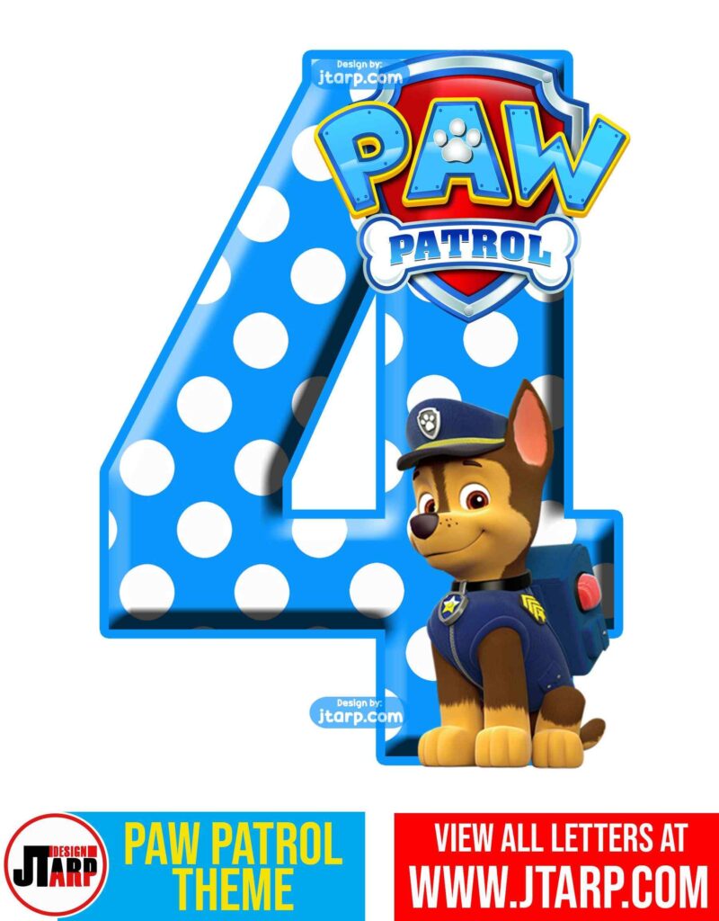 Paw Patrol Printable Number 4