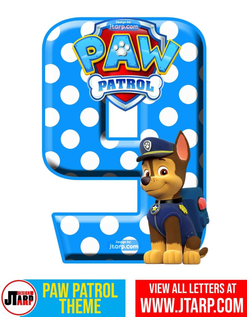 Paw Patrol Printable Number 9