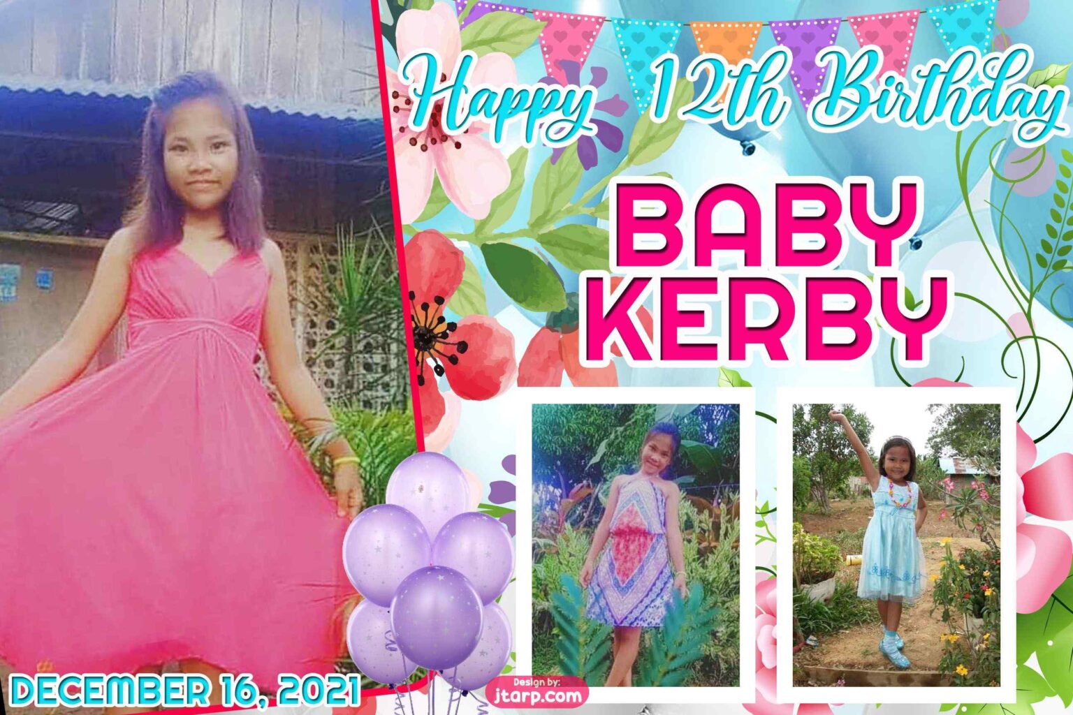 2x3 Happy 12th birthday Baby Kerby Blloon and Floral Design