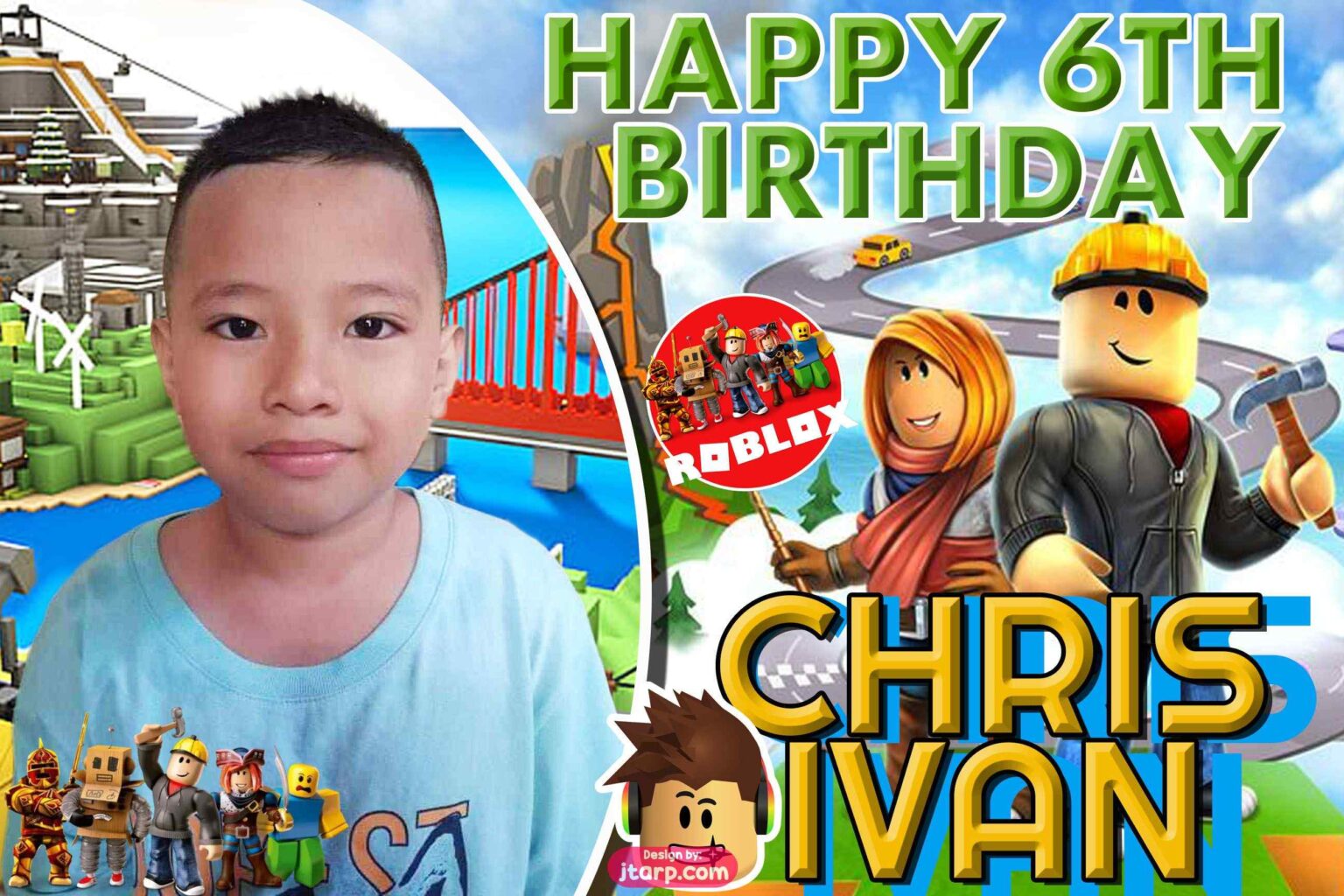 2x3 Happy 6th Birthday Chris Ivan Roblox Theme Tarp Design