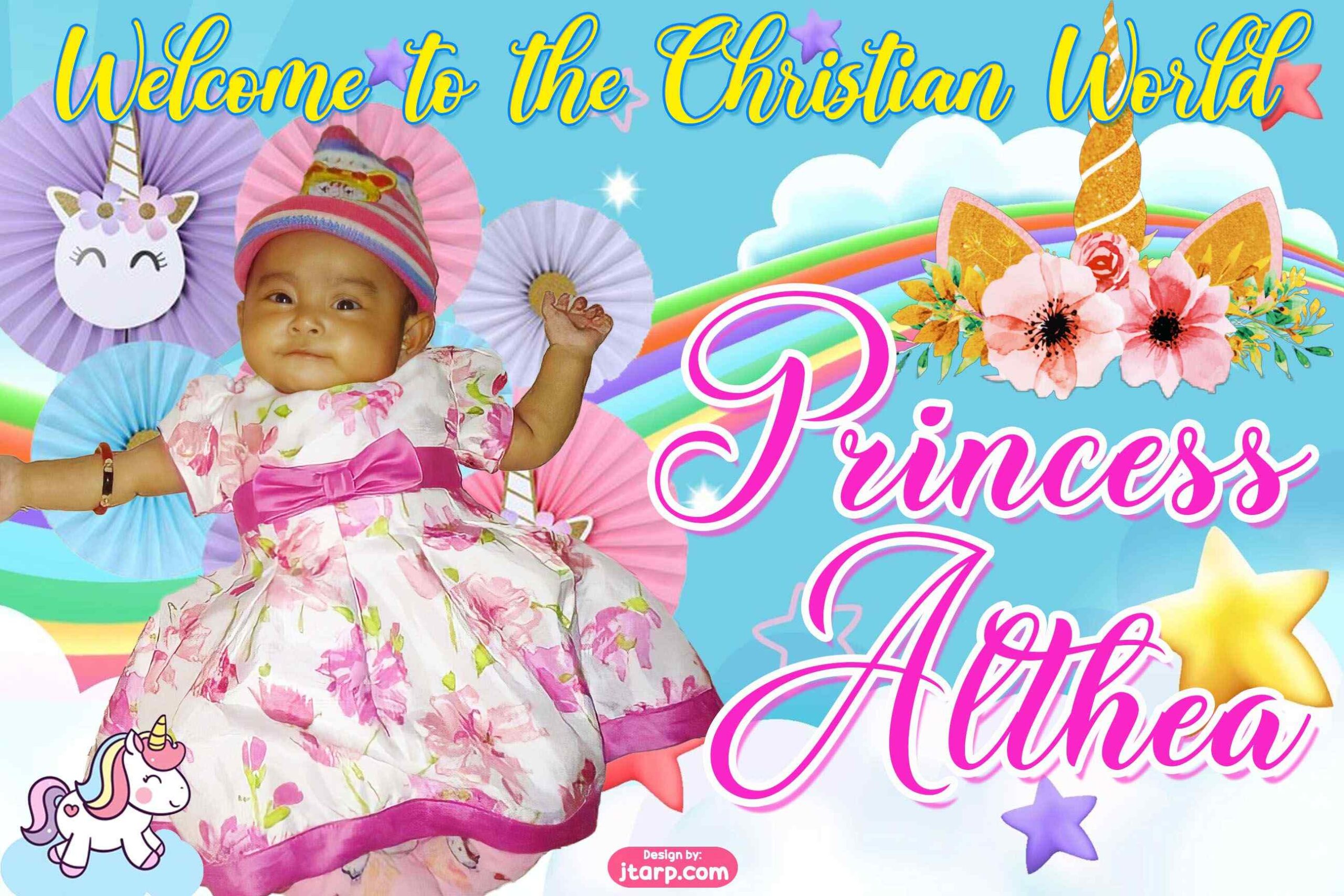 2x3 Princess Althea Unicorn Theme Christening Tarp Design