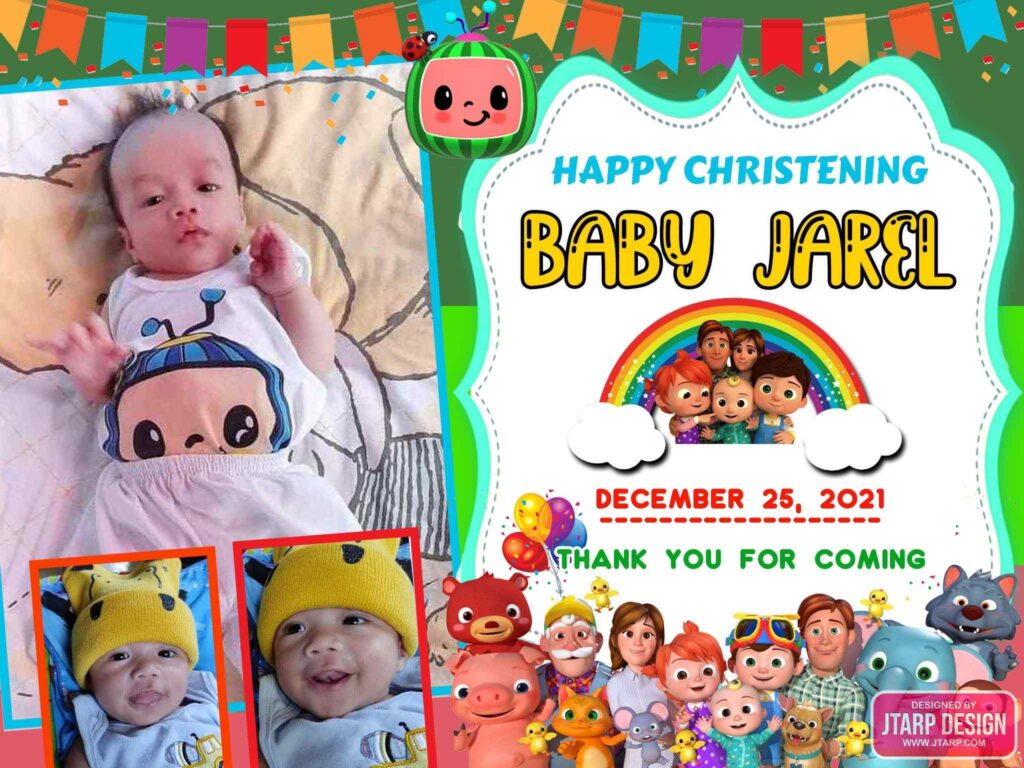3 4 ratio Happy Christening Baby Jarel Cocomelon Souviner Design