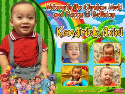 3x4 1st birthday and christening Kendrick Aziel Cocomelon Tarpaulin Design