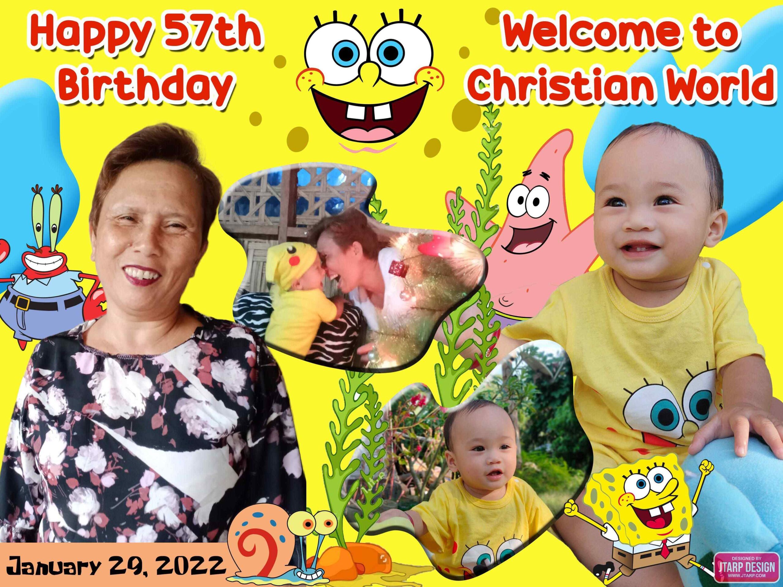 3x4 Welcome to Christian Word and Happy 57th Birthday Tarpaulin Design