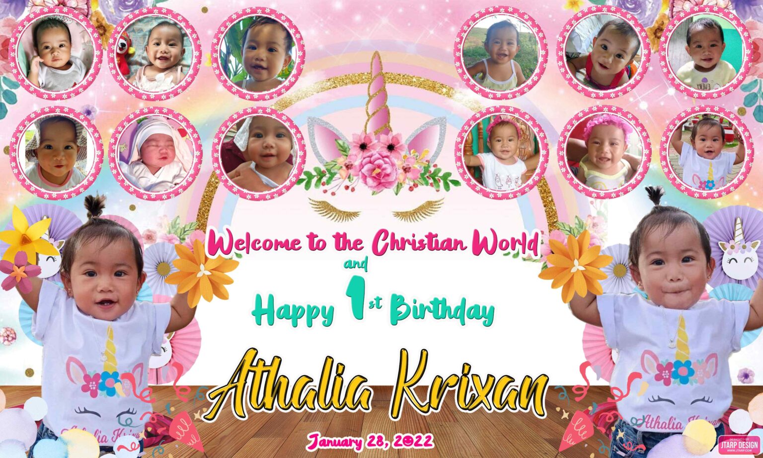 3x5 Athalia Krixan Christening at 1st Birthday Unicorn Design