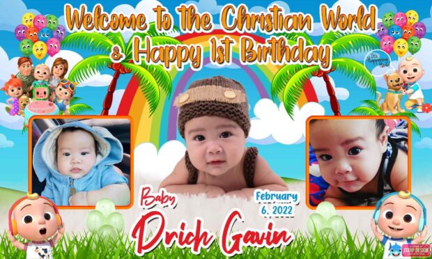 Two in One (Christening and Birthday) Cocomelon Theme Tarpaulin Design