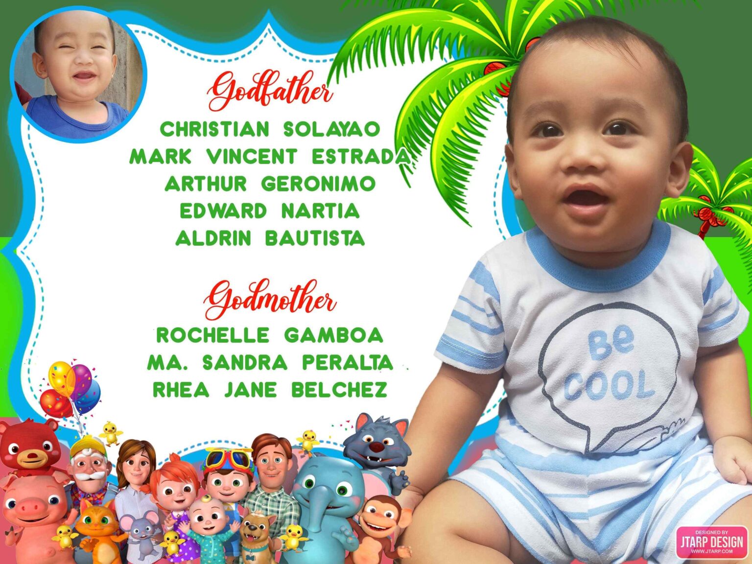 4 3 Kendrick Aziel 1st birthday Invitation Back Cocomelon Theme