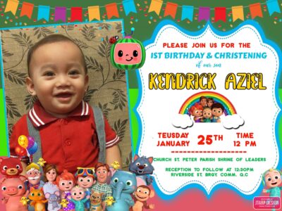 4 3 Kendrick Aziel 1st birthday Invitation Front