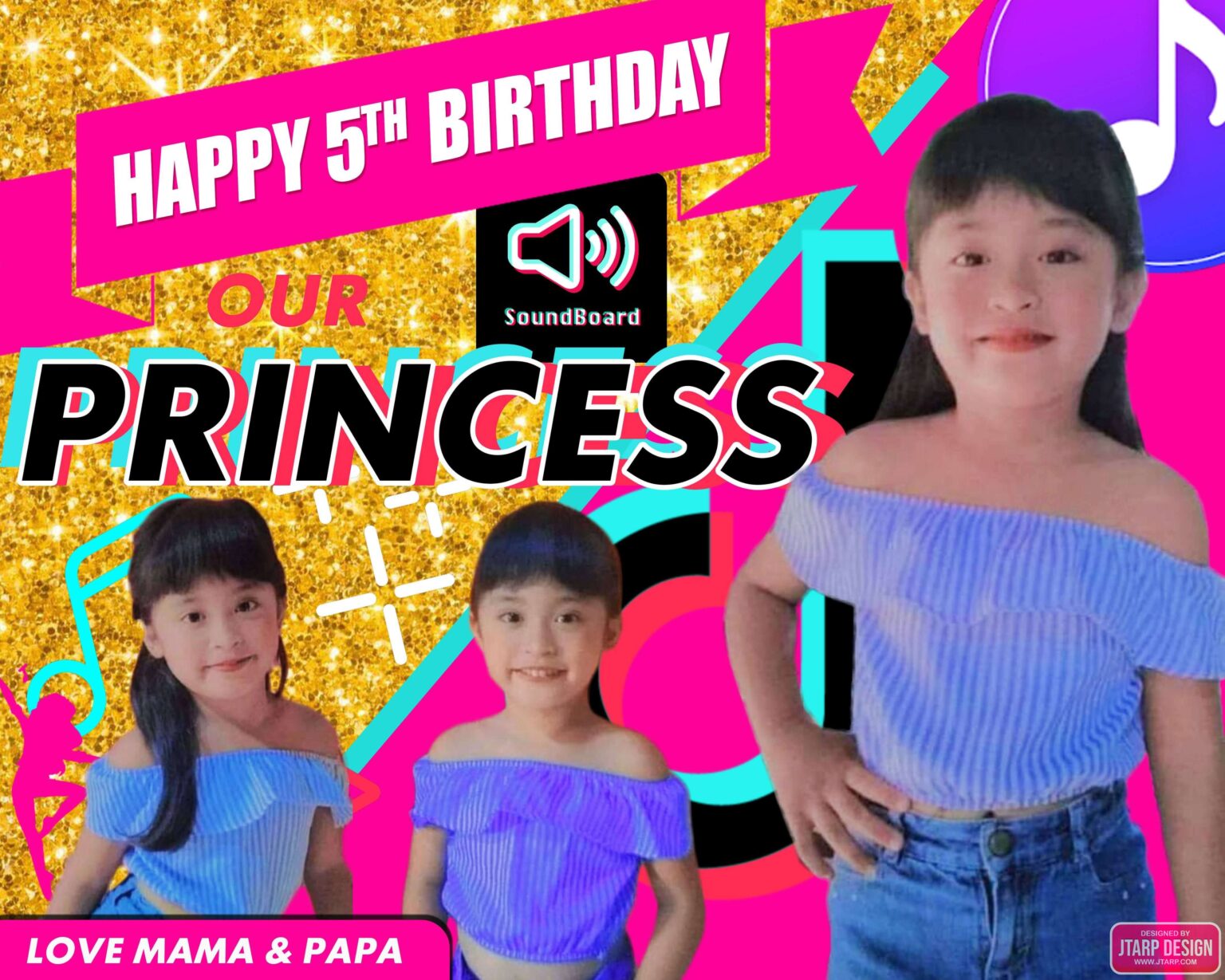 4x5 Happy 5th Birthday our Princess TikTok Tarpaulin Design V2