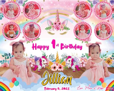 4x5 Jilian Potes 1st Birthday Unicorn Tarpaulin Design 1