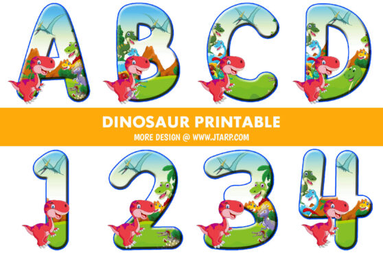 Dinosaurs Printable Letters A-Z and Numbers 0-9