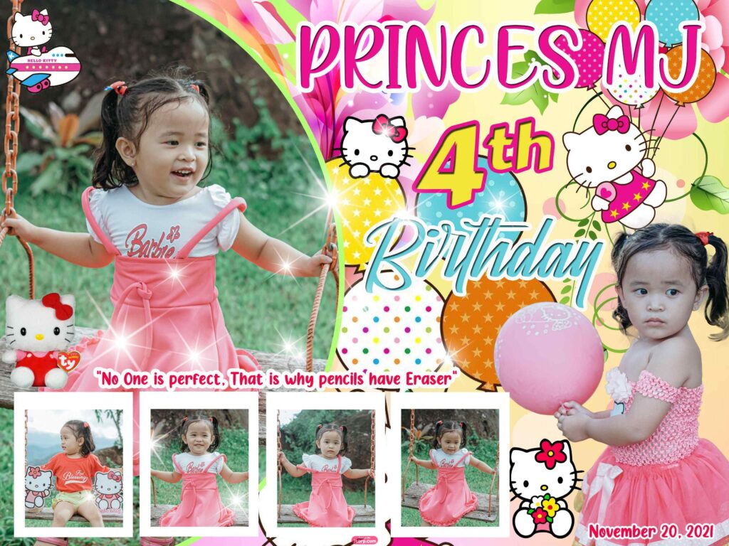 Princes MJ 3x4 Happy 4th Birthday Hello Kitty Design
