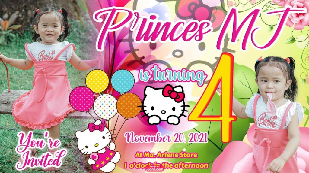 Princes MJ turning 4 Hello Kitty Invitation Design