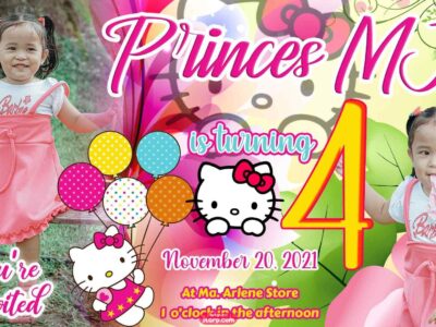 Princes MJ turning 4 Hello Kitty Invitation Design