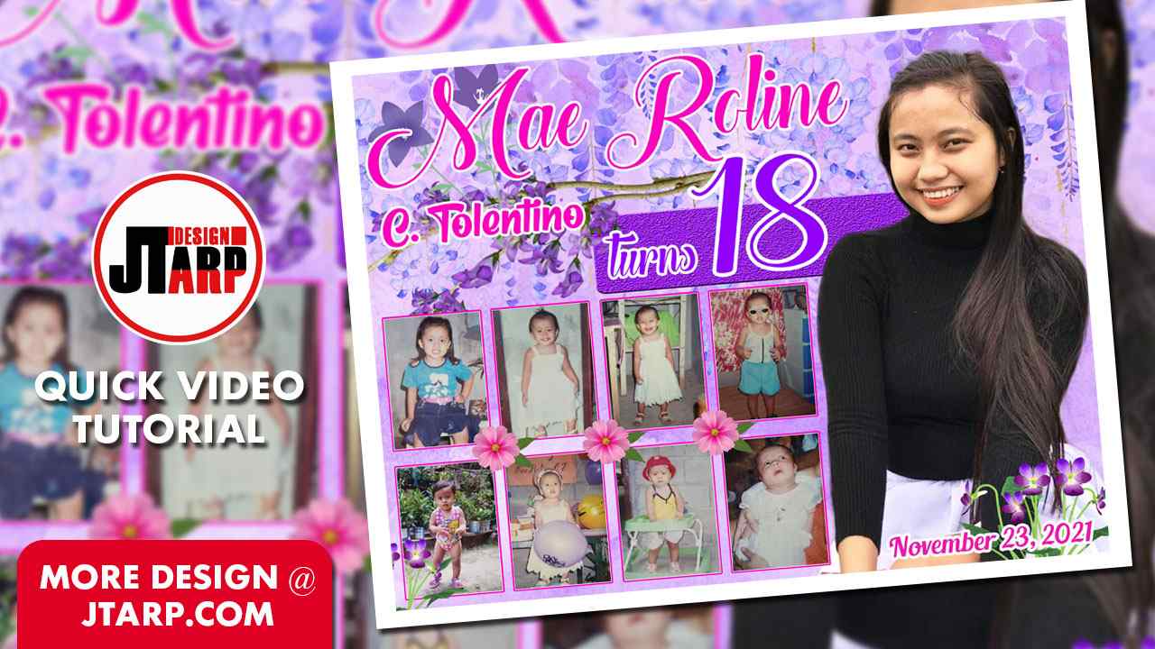 Quick Video Tutorial Violet Theme Birthday Tarpaulin Design