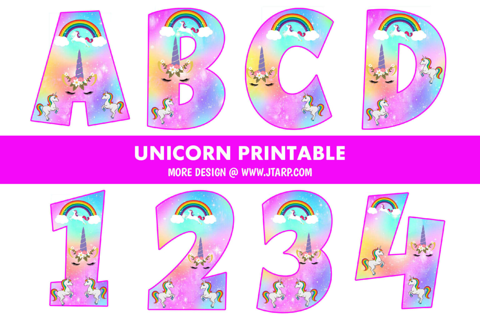 Unicorn Printable Letters and Numbers Thumbnail