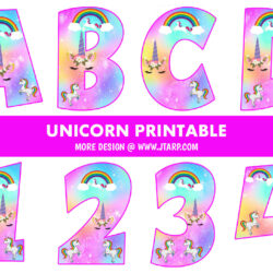 Unicorn Party Printables Free: Alphabet Letters and Number
