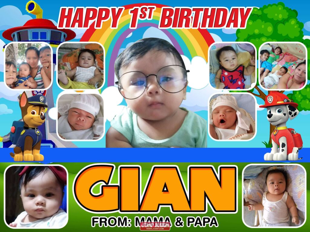 2x3 Happy 1st Birthday Gian Paw Patrol Theme Tarpaulin Design