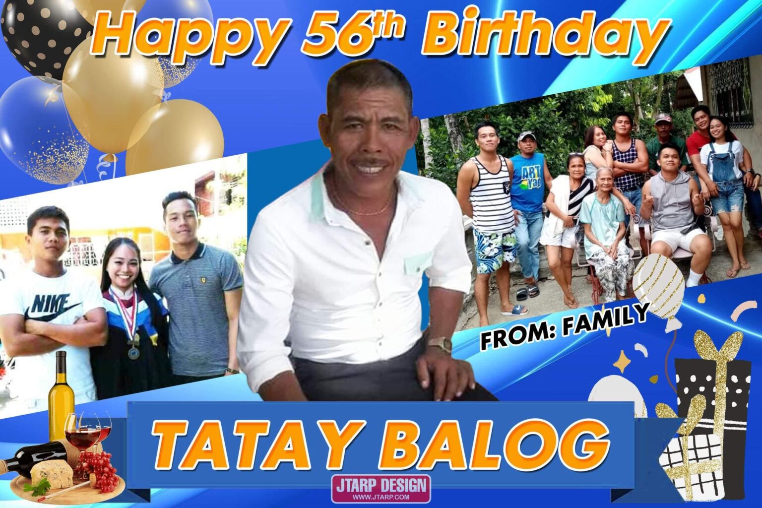 2x3 Happy 56th Birthday Blue Theme Tarpaulin Design