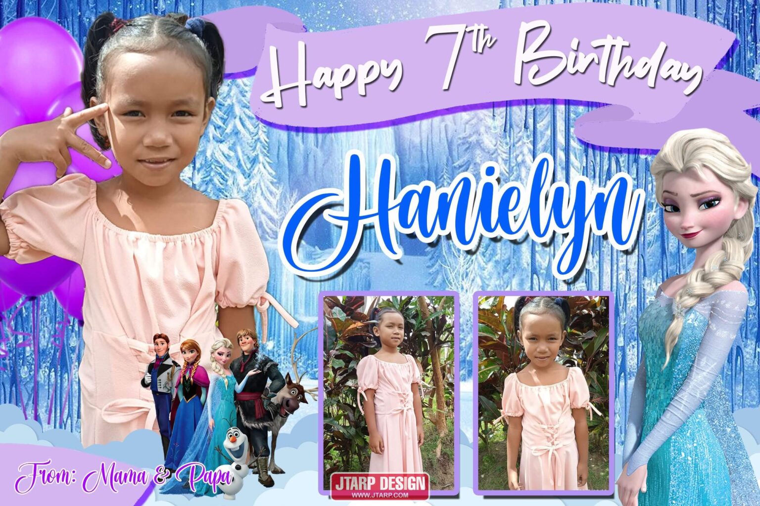 2x3 Happy 7th Birthday Hanielyn Frozen Theme tarp
