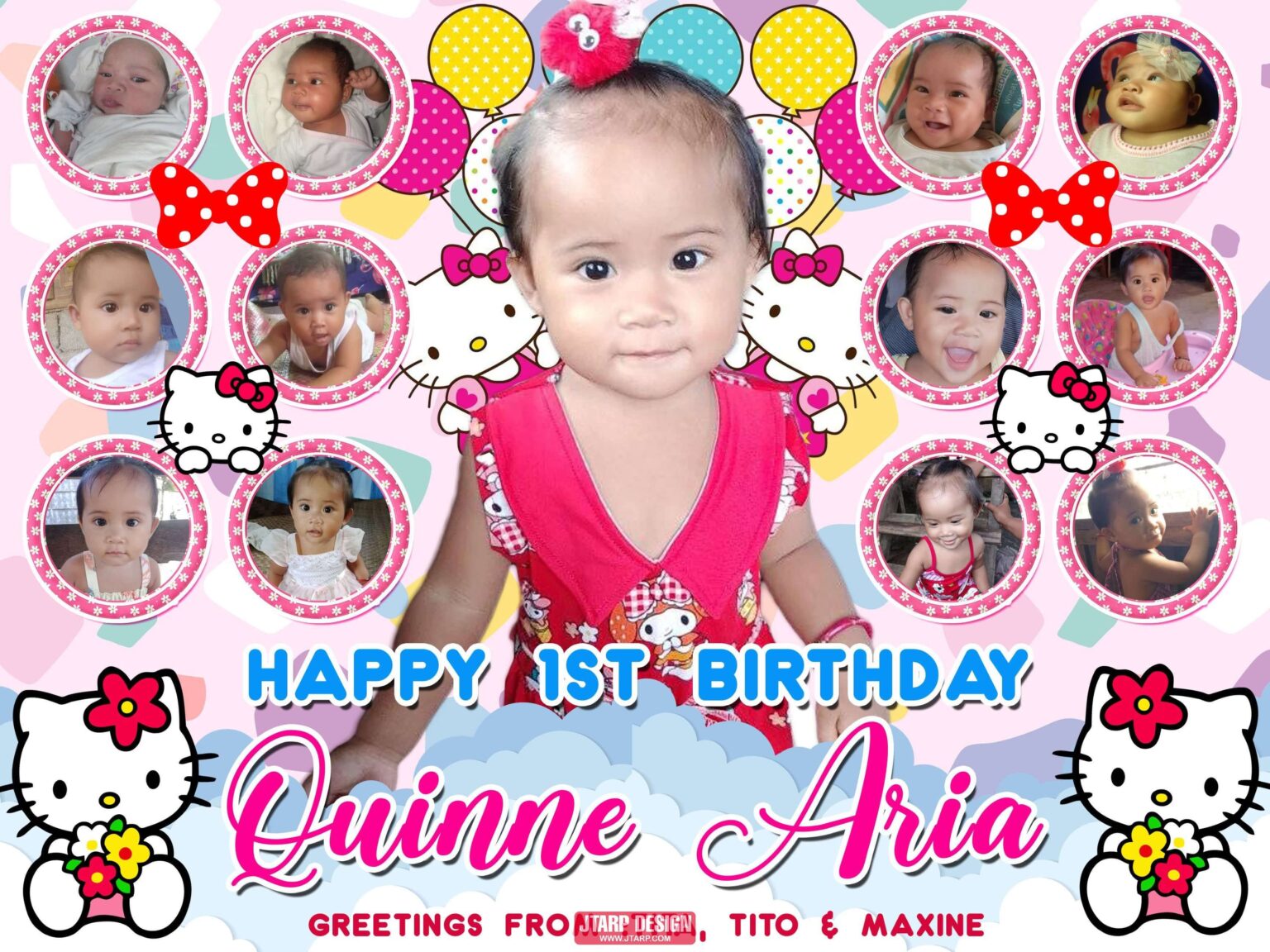 3x4 Happy 1st birthday Baby Quinne Aria Hello Kitty Tarpaulin Design