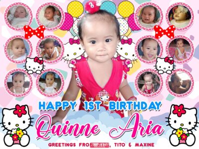 3x4 Happy 1st birthday Baby Quinne Aria Hello Kitty Tarpaulin Design
