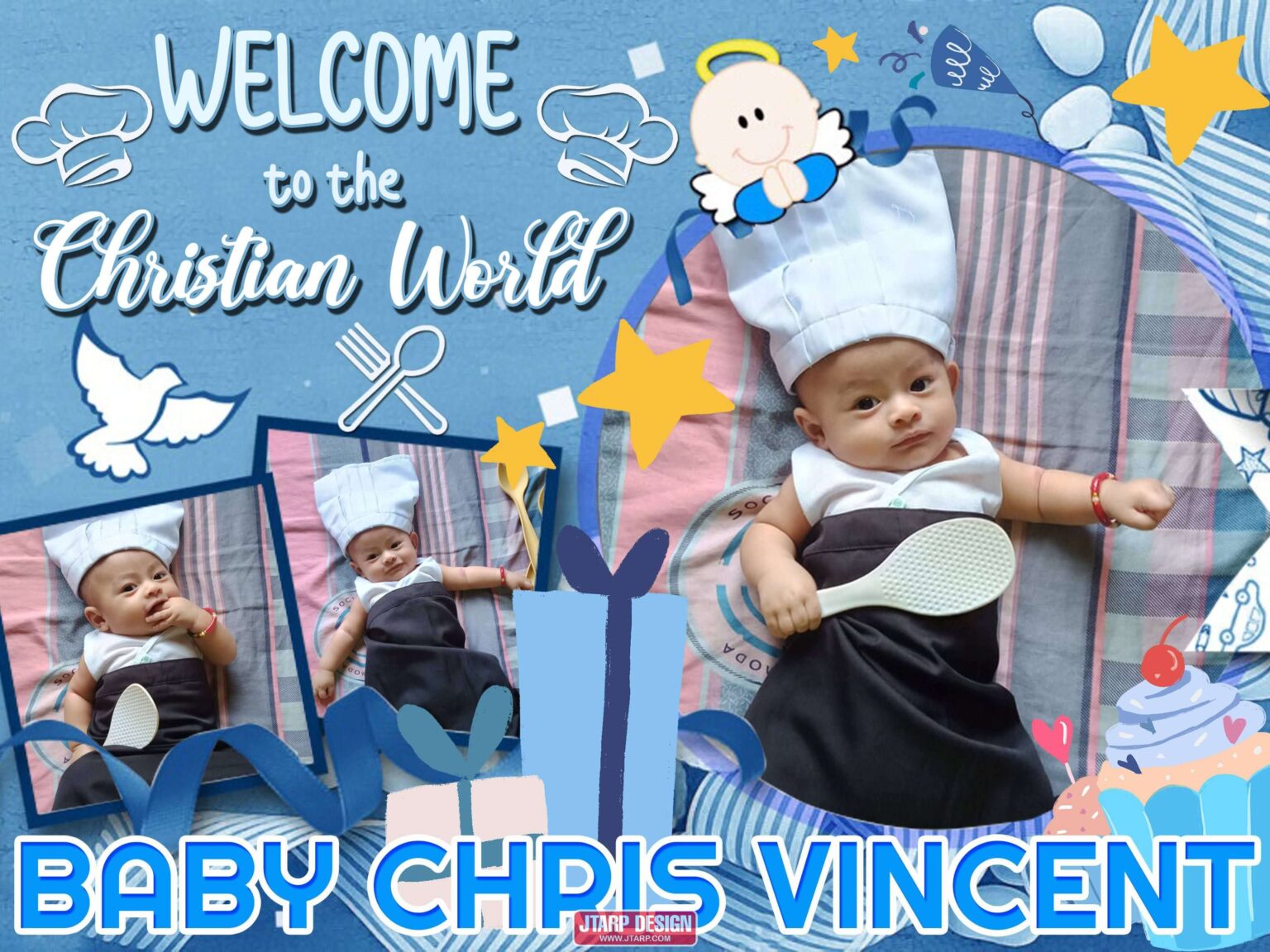 3x4 Welcome to the Christian World BABY CHRIS VINCENT Baptism Tarpaulin Desi