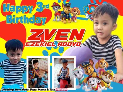 3x4 Happy 3rd Birthday Zven Paw Patrol Theme Tarpaulin