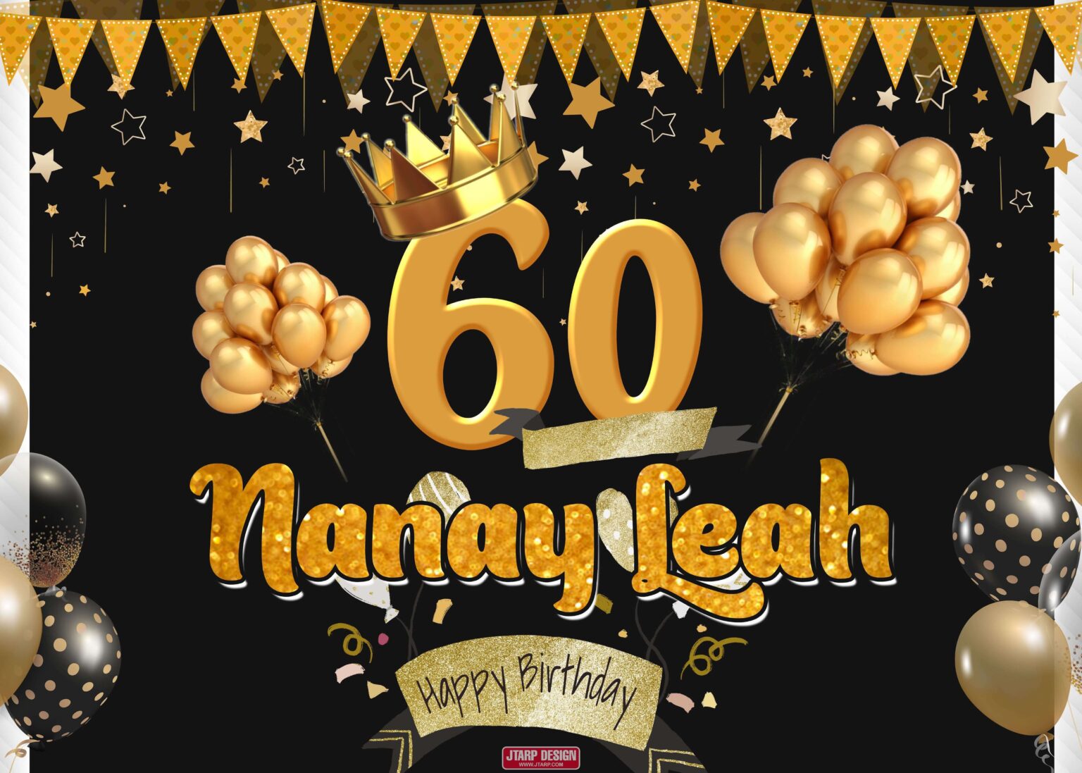 7x5 60th Birthday Backdrop Black Gold Theme V2